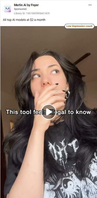 Merlin Meta ad: "This tool feels illegal to know."