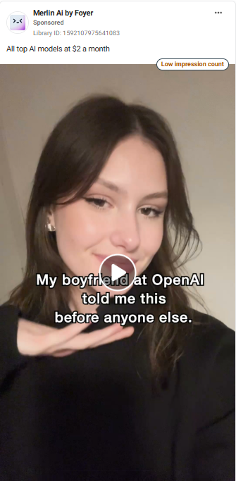 Merlin Meta ad: "My boyfriend at OpenAI told me this before anyone else."