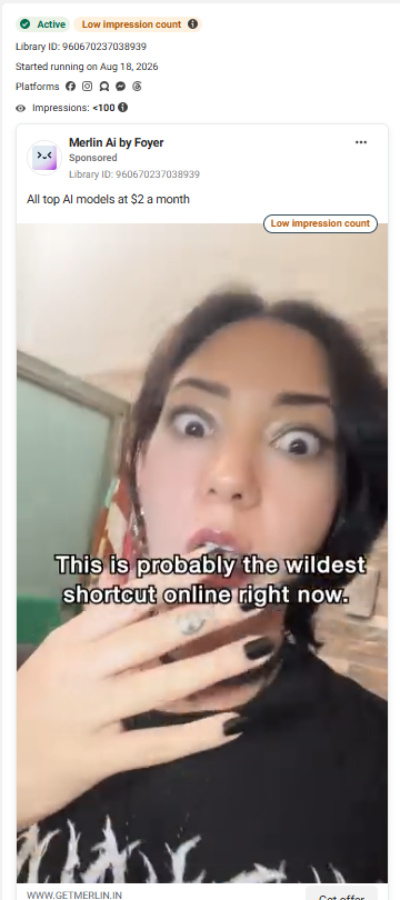 Merlin Meta ad: "This is probably the wildest shortcut online right now."