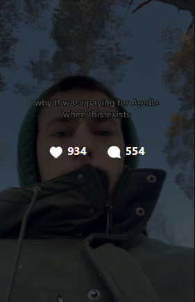 Top-performing Salesforge UGC video: 'why tf was i paying for Apollo when this exists' -- 934 likes, 554 comments